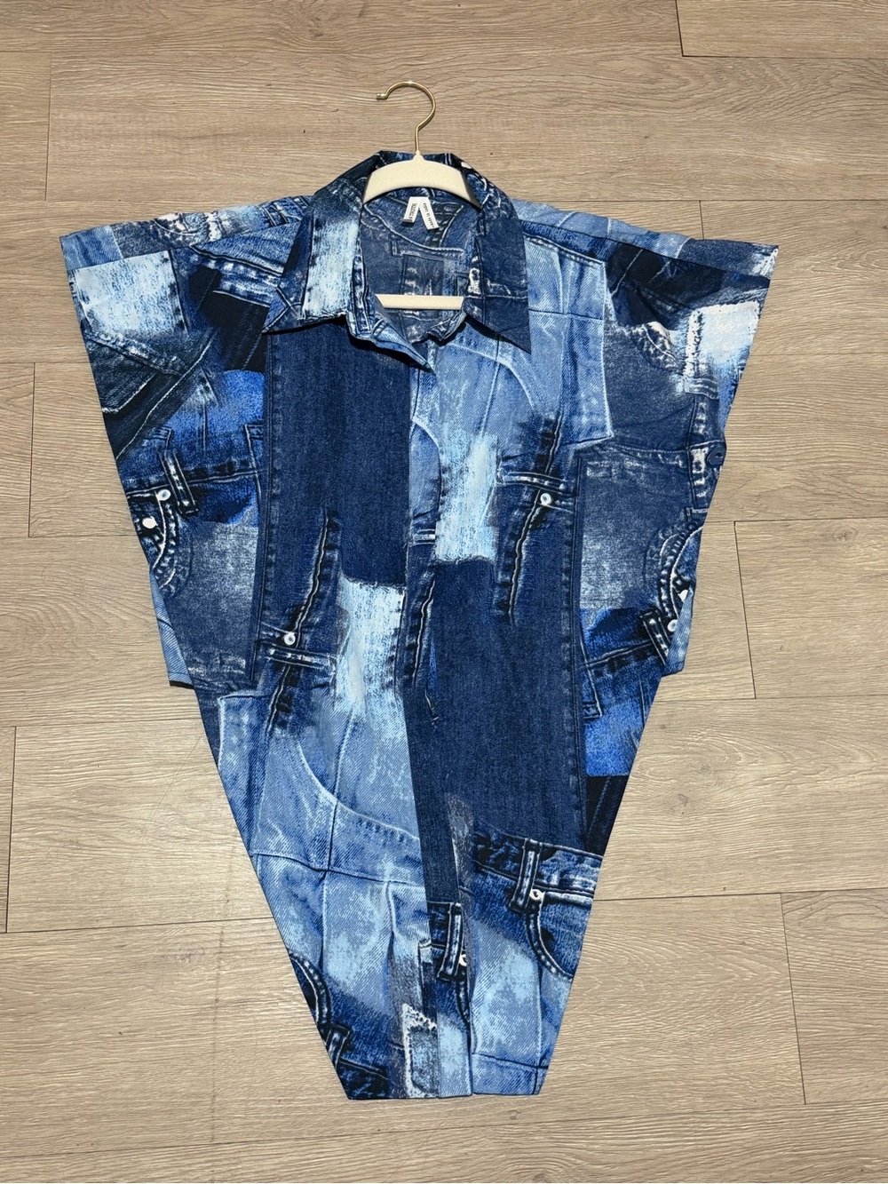 Blue Denim Print Poncho Top